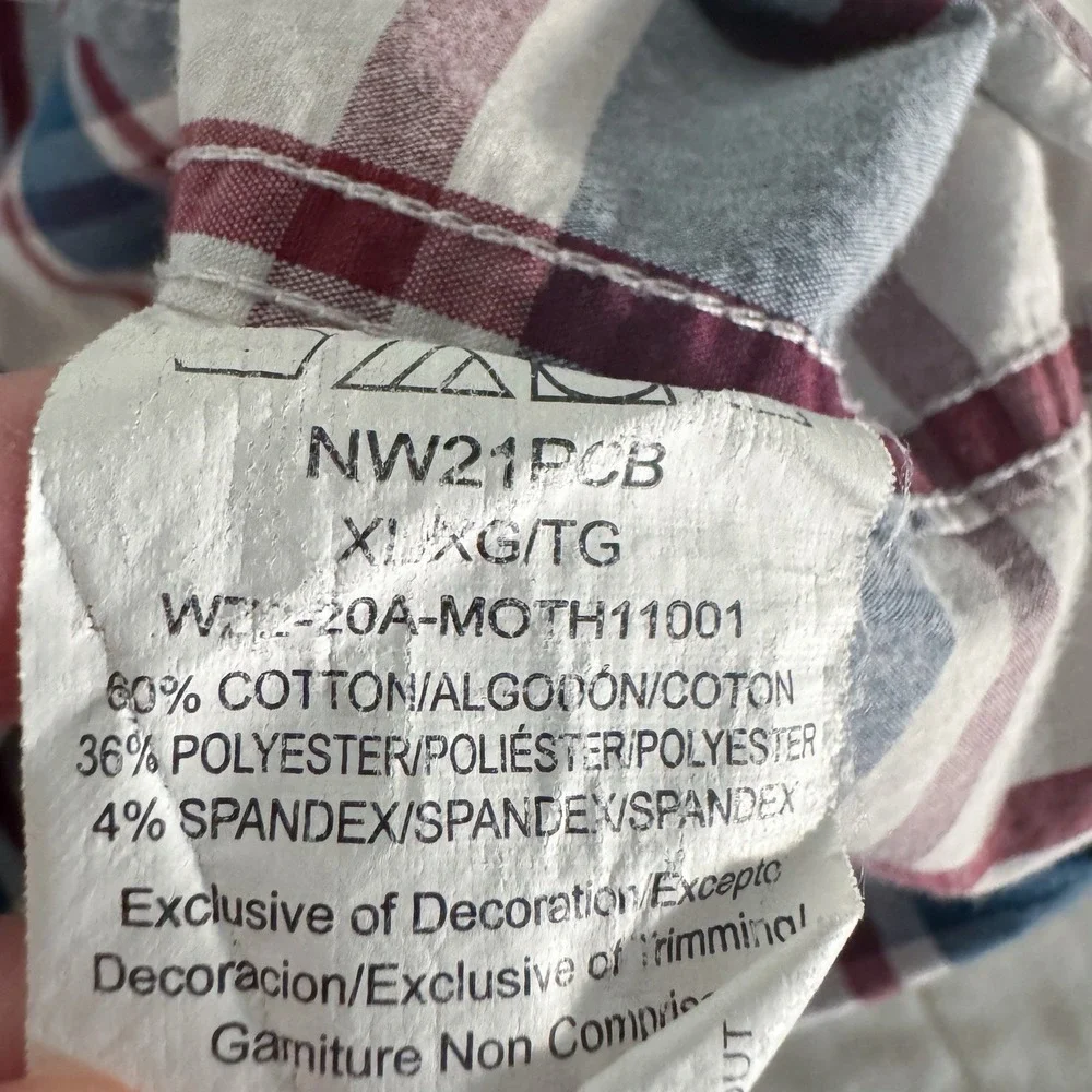 Wrangler Outdoor Long Sleeve Snap Shirt Men's XL Regular Fit Plaid Red Blue Vent